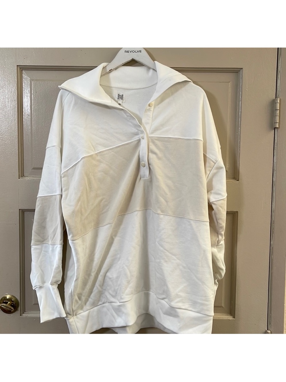 Helsa Cream Button Polo Pullover Sweater